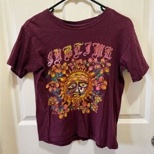 Graphic Tee with Sun and Floral Design